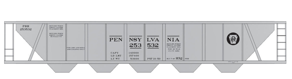 Railroad Decal Set 6-Pack -- Pennsylvania Railroad H32 Covered Hopper (gray Car w/Circle Keystone)