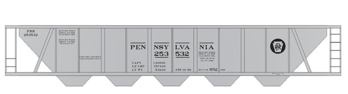 Railroad Decal Set -- Pennsylvania Railroad H32 Covered Hopper (gray Car w/Circle Keystone)