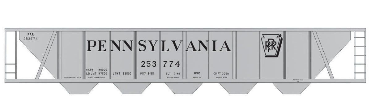 Railroad Decal Set -- Pennsylvania Railroad H32 Covered Hopper (gray Car w/Shadow Keystone)