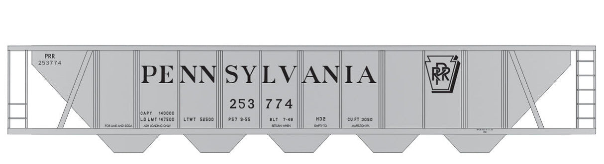 Railroad Decal Set 6-Pack -- Pennsylvania Railroad H32 Covered Hopper (gray Car w/Shadow Keystone)