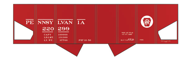 Railroad Decal Set 6-Pack -- Pennsylvania Railroad GLd USRA 2-Bay Open Hopper (Tuscan Car w/Circle Keystone