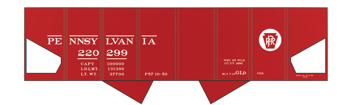 Railroad Decal Set 6-Pack -- Pennsylvania Railroad GLd USRA 2-Bay Open Hopper (Tuscan Car w/Circle Keystone