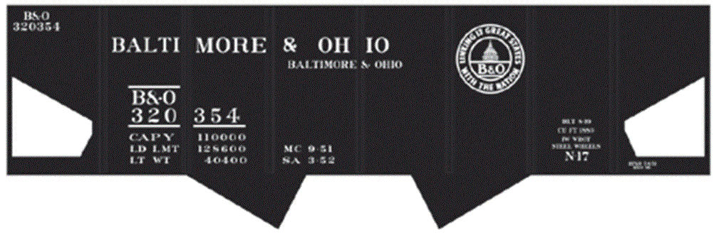 Railroad Decal Set 6-Pack -- Baltimore & Ohio Class N17 USRA Hopper