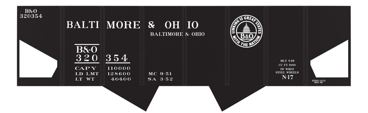 Railroad Decal Set 6-Pack -- Baltimore & Ohio Class N17 USRA 2-Bay Hopper (13 Great States Logo)