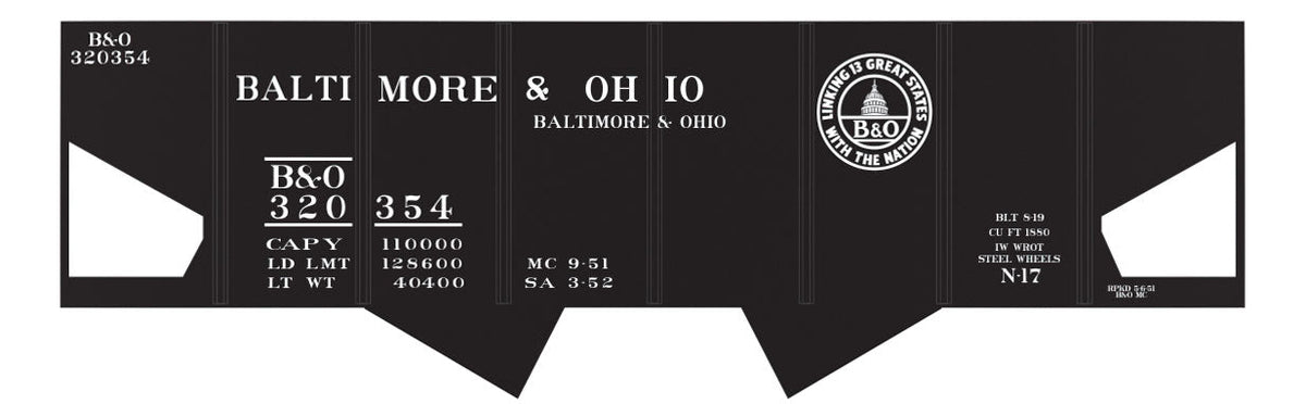 Railroad Decal Set -- Baltimore & Ohio Class N17 USRA Hopper