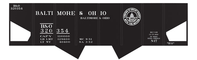 Railroad Decal Set -- Baltimore & Ohio Class N17 USRA Hopper