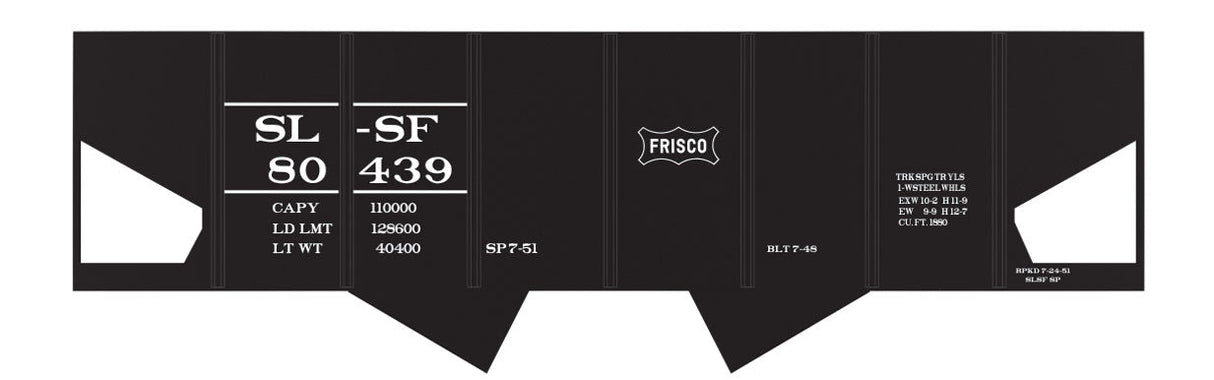 Railroad Decal Set -- St. Louis-San Francisco USRA 2-Bay Hopper (Small Stencil Frisco Logo)