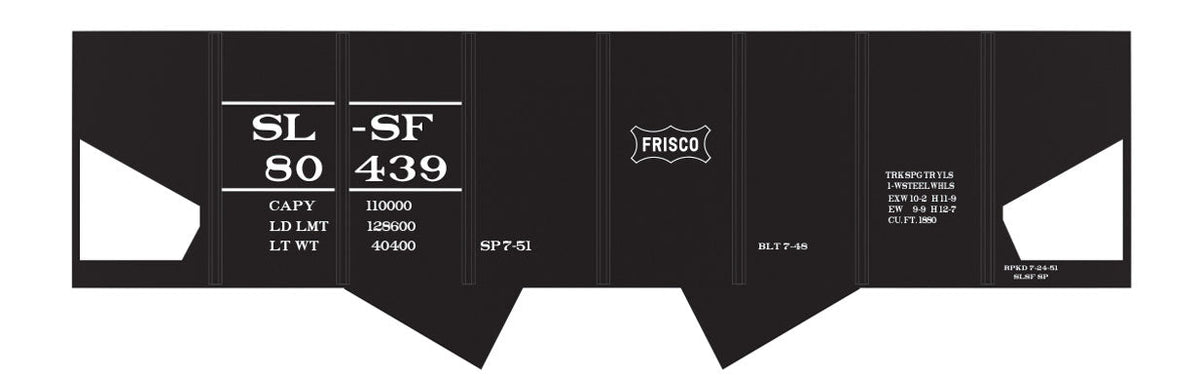 Railroad Decal Set -- St. Louis-San Francisco USRA 2-Bay Hopper (Small Stencil Frisco Logo)