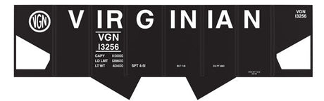 Railroad Decal Set 6-Pack -- Virginian USRA 2-Bay Hopper (Billboard Lettering)