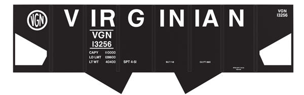 Railroad Decal Set 6-Pack -- Virginian USRA 2-Bay Hopper (Billboard Lettering)