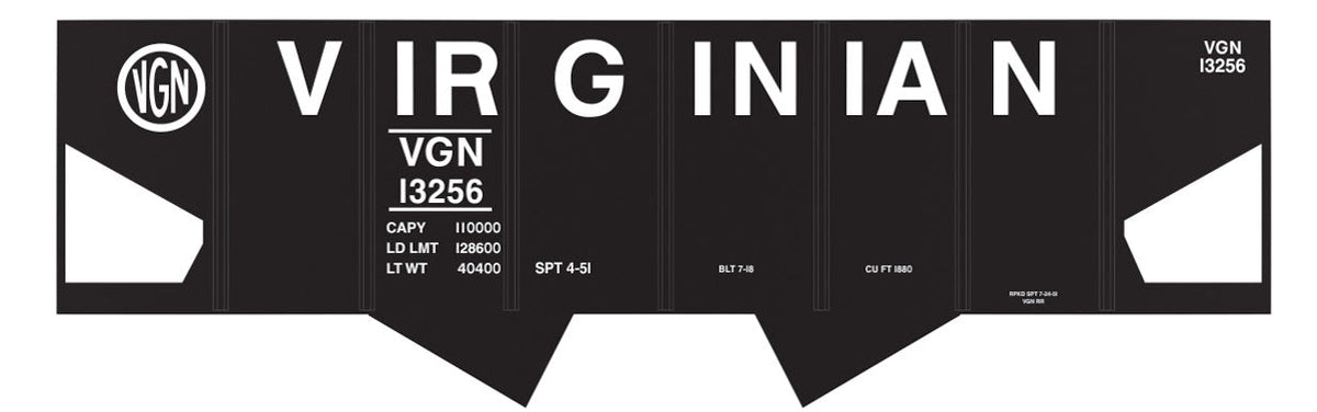 Railroad Decal Set -- Virginian USRA 2-Bay Hopper (Billboard Lettering)