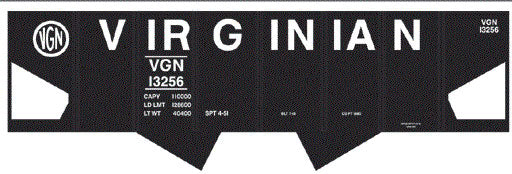 Railroad Decal Set -- Virginian USRA 2-Bay Hopper (Billboard Lettering)