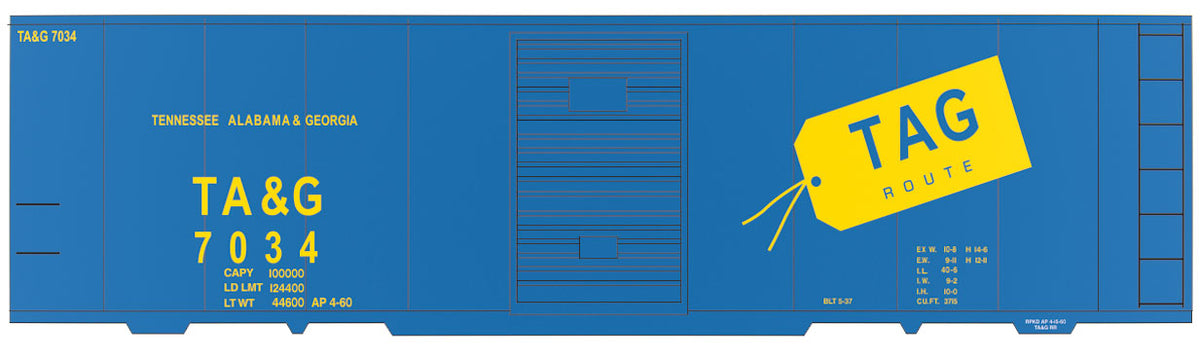Railroad Decal Set -- Tennessee, Alabama & Georgia 40' Single-Door Boxcar