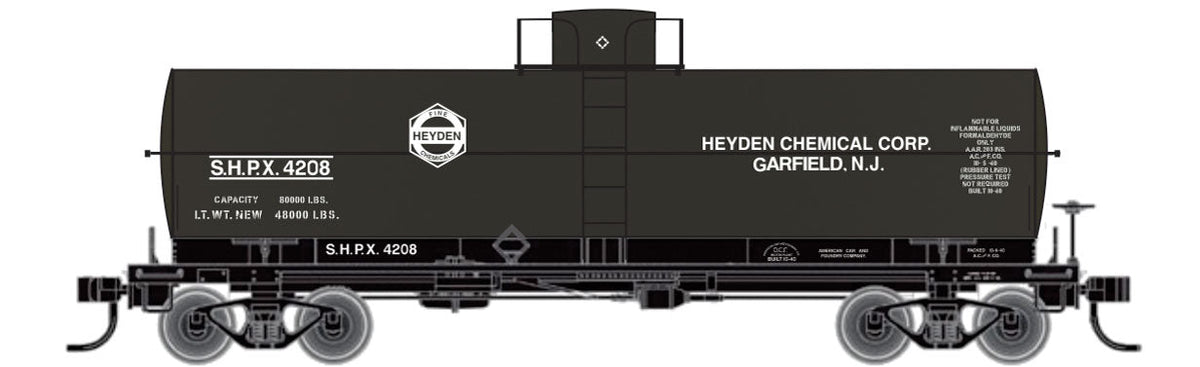 Railroad Decal Set 6-Pack -- Heyden Chemical SHPX 8,000-Gallon Formaldehyde Tank Car