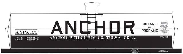 Railroad Decal Set 6-Pack -- Anchor ANPX 10,000-Gallon LPG Tank Car (white & black car)