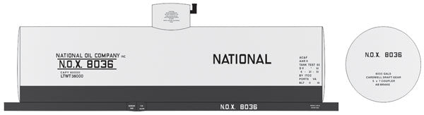 Railroad Decal Set 6-Pack -- National Oil Co. NOX 8,000-Gallon Tank Car