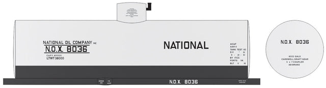 Railroad Decal Set -- National Oil Co. NOX 8,000-Gallon Tank Car