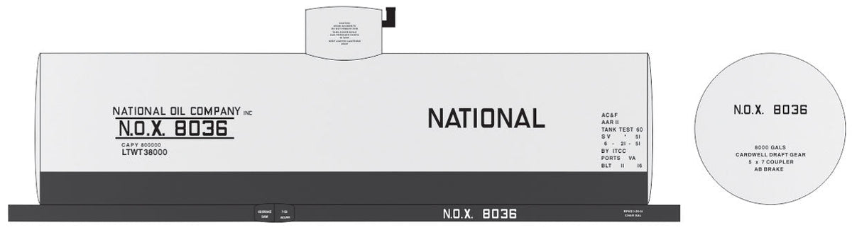 Railroad Decal Set -- National Oil Co. NOX 8,000-Gallon Tank Car