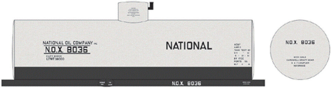 Railroad Decal Set -- National Oil Co. NOX 8,000-Gallon Tank Car