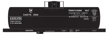 Railroad Decal Set -- Pennsylvania Salt SHPX 8,000-Gallon Caustic Soda Tank Car