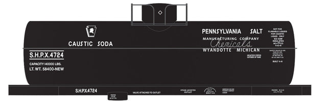 Railroad Decal Set -- Pennsylvania Salt SHPX 8,000-Gallon Caustic Soda Tank Car