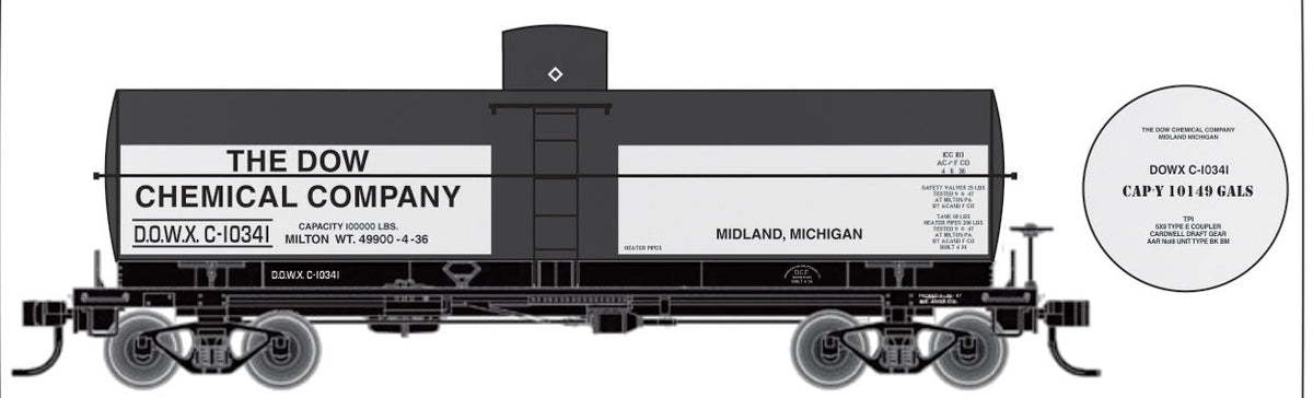 Railroad Decal Set -- Dow Chemical DOWX 10,000-Gallon Tank Car