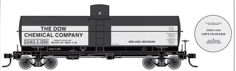 Railroad Decal Set -- Dow Chemical DOWX 10,000-Gallon Tank Car