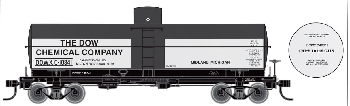 Railroad Decal Set -- Dow Chemical DOWX 10,000-Gallon Tank Car