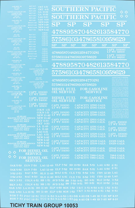 Railroad Decal Set 6-Pack -- Southern Pacific MOW Tank Cars (white lettering)