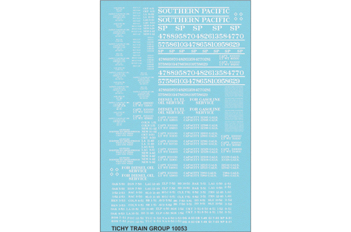 Railroad Decal Set -- Southern Pacific MOW Tank Cars (white lettering)