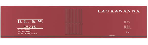 Railroad Decal Set 6-Pack -- Delaware, Lackawanna & Western 40' Steel Single-Door Boxcar
