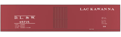 Railroad Decal Set 6-Pack -- Delaware, Lackawanna & Western 40' Steel Single-Door Boxcar