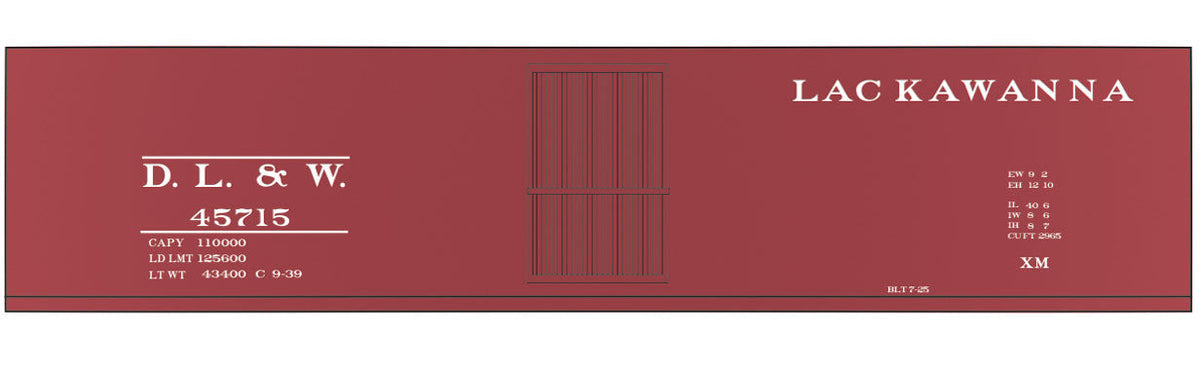 Railroad Decal Set -- Delaware, Lackawanna & Western 40' Steel Single-Door Boxcar