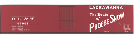 Railroad Decal Set 6-Pack -- Delaware, Lackawanna & Western 40' Steel Single-Door Boxcar (30s Phoebe Snow