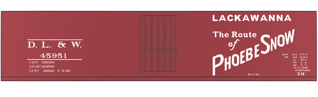 Railroad Decal Set 6-Pack -- Delaware, Lackawanna & Western 40' Steel Single-Door Boxcar (30s Phoebe Snow