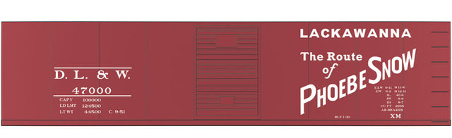 Railroad Decal Set 6-Pack -- Delaware, Lackawanna & Western 40' Steel Single-Door Boxcar (50s Phoebe Snow