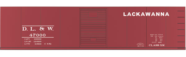 Railroad Decal Set 6-Pack -- Delaware, Lackawanna & Western 40' Steel Boxcar (1950s No Slogan)