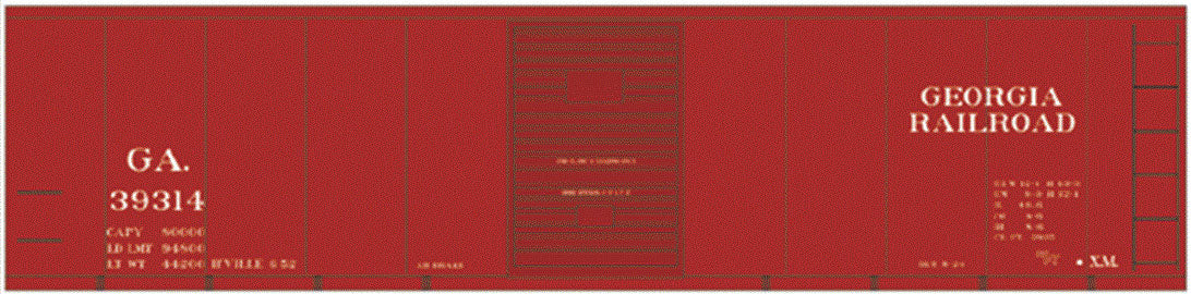 Railroad Decal Set -- Georgia Railroad 40' Steel Single-Door Boxcar