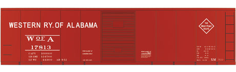 Railroad Decal Set -- Western Railway of Alabama 40' Steel Single-Door Boxcar