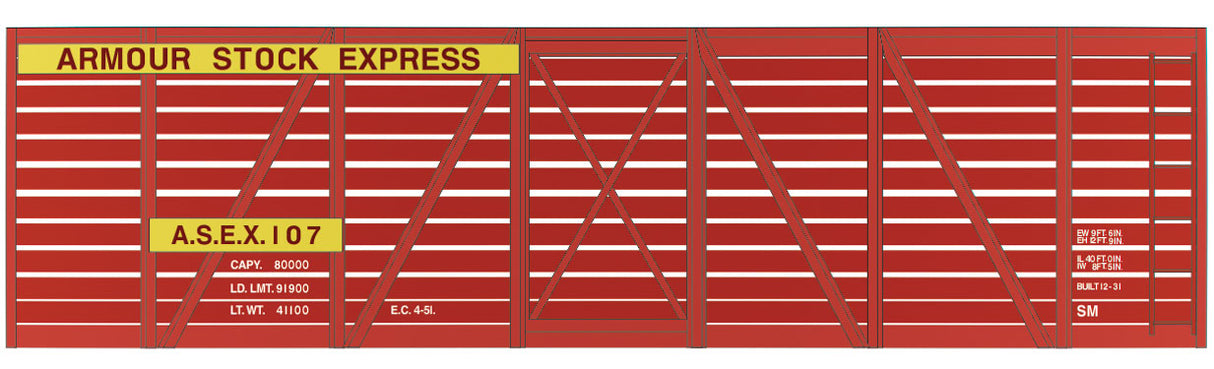 Railroad Decal Set 6-Pack -- Armour 40' Wood Stock Car