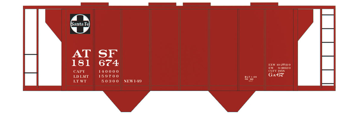 Railroad Decal Set -- Santa Fe Class GA-67 2-Bay Covered Hopper