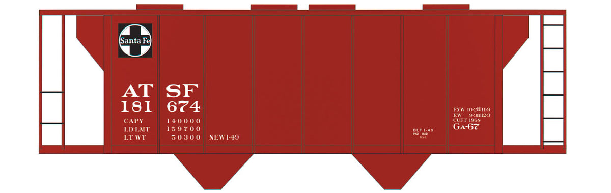 Railroad Decal Set -- Santa Fe Class GA-67 2-Bay Covered Hopper
