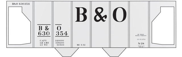 Railroad Decal Set 6-Pack -- Baltimore & Ohio Class N-38 2-Bay Covered Hopper (Large B&O)