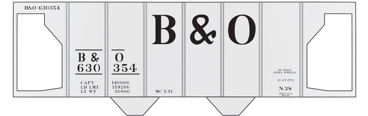 Railroad Decal Set -- Baltimore & Ohio Class N-38 2-Bay Covered Hopper (Large B&O)
