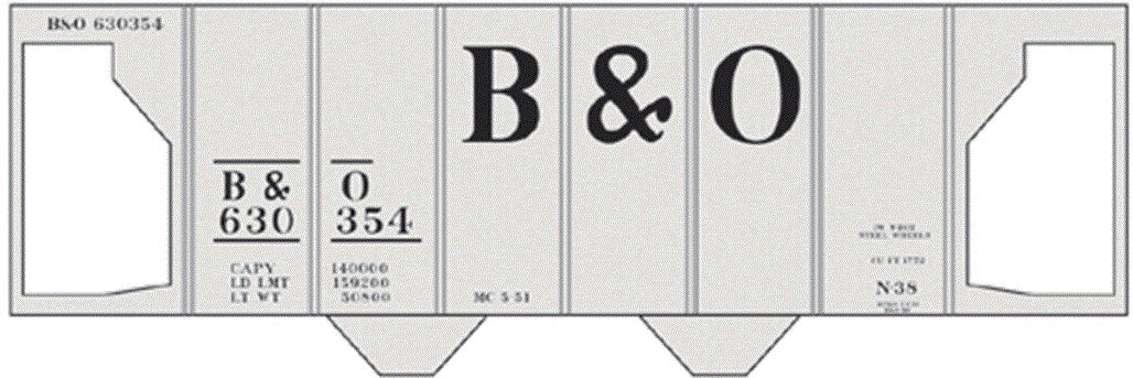 Railroad Decal Set -- Baltimore & Ohio Class N-38 2-Bay Covered Hopper (Large B&O)