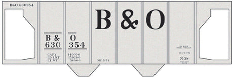 Railroad Decal Set -- Baltimore & Ohio Class N-38 2-Bay Covered Hopper (Large B&O)