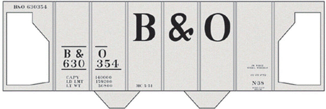 Railroad Decal Set -- Baltimore & Ohio Class N-38 2-Bay Covered Hopper (Large B&O)