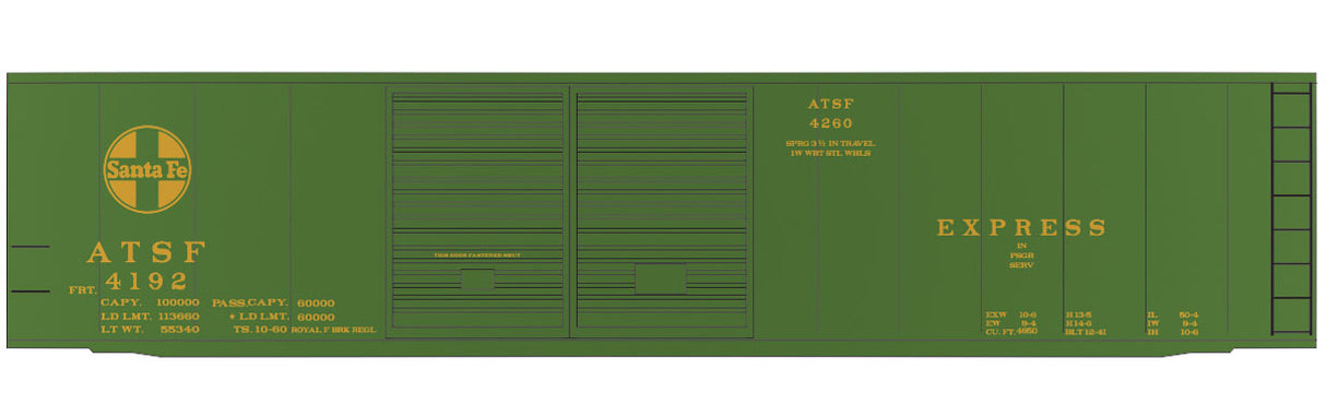 Railroad Decal Set -- Santa Fe 50' Express Boxcar (green car)