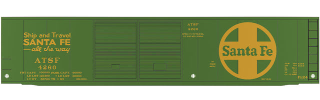 Railroad Decal Set -- Santa Fe 50' Express Boxcar (green car, Large Logo, Ship & Travel Slogan)