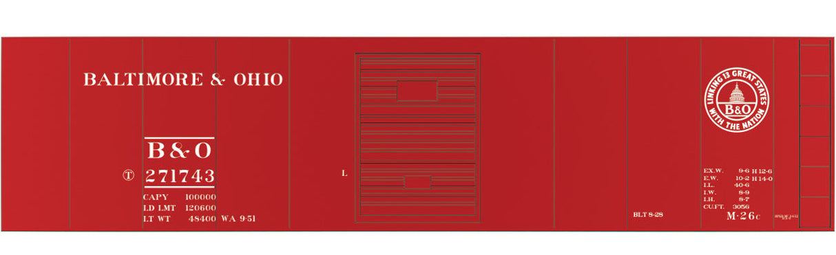 Railroad Decal Set 6-Pack -- Baltimore & Ohio Class M26c 40' Boxcar (13 States Logo)